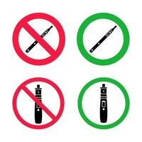 No vaping and vaping area signs. Red forbidden and green allowed circles signs icon set vector