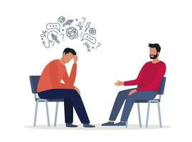 Psychotherapist has an Individual session with her patient. Talk therapy concept. Vector illustration.