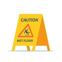 Wet floor warning vector sign isolated on white background. Yellow triangle with falling man in modern flat style. Vector illustration.