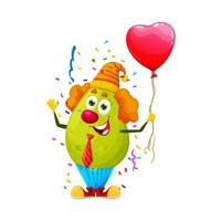 Cartoon guava fruit clown character on birthday vector