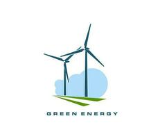 Wind turbine emblem, green energy generation icon vector