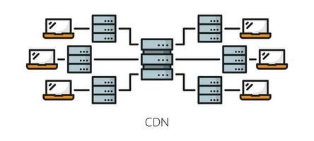 CDN, content delivery network outline icon vector