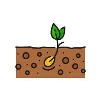 Seed growth in soil agriculture color line icon vector