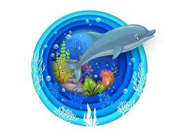 dibujos animados delfín mar papel cortar submarino paisaje vector
