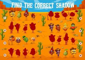 Shadow matching game cowboy fruit characters task vector