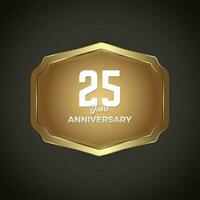 Luxury banner for 25 Years Anniversary Celebration, Golden Retro vintage frame vector illustration for iron web button on dark gradient background