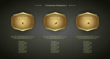 Collection of Golden Retro vintage frames, vector illustration for iron web button on dark gradient background used in multipurpose Luxury  Infographic design