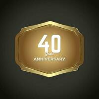 Luxury banner for 40 Years Anniversary Celebration, Golden Retro vintage frame vector illustration for iron web button on dark gradient background