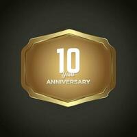 Luxury banner for 10 Years Anniversary Celebration, Golden Retro vintage frame vector illustration for iron web button on dark gradient background