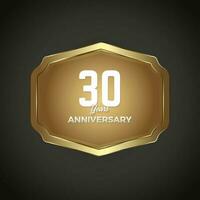 Luxury banner for 30 Years Anniversary Celebration, Golden Retro vintage frame vector illustration for iron web button on dark gradient background