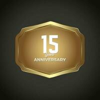 Luxury banner for 15 Years Anniversary Celebration, Golden Retro vintage frame vector illustration for iron web button on dark gradient background