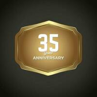 Luxury banner for 35 Years Anniversary Celebration, Golden Retro vintage frame vector illustration for iron web button on dark gradient background