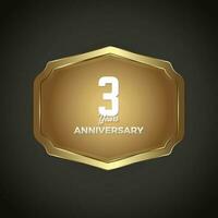 Luxury banner for 3 Years Anniversary Celebration, Golden Retro vintage frame vector illustration for iron web button on dark gradient background