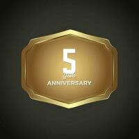 Luxury banner for 5 Years Anniversary Celebration, Golden Retro vintage frame vector illustration for iron web button on dark gradient background