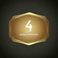 Luxury banner for 4 Years Anniversary Celebration, Golden Retro vintage frame vector illustration for iron web button on dark gradient background