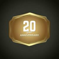 Luxury banner for 20 Years Anniversary Celebration, Golden Retro vintage frame vector illustration for iron web button on dark gradient background