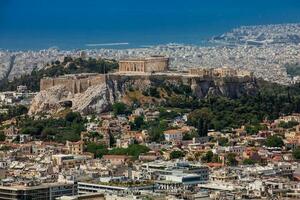 The city of Athens seen from the Mount Lycabettus a Cretaceous limestone hill photo