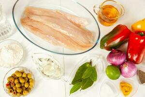 Fish marinade preparation steps, Ingredients to prepare sea bass marinade photo