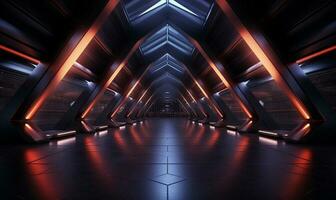 Dark Futuristic Modern Garage Showroom Tunnel Corridor AI Generated photo