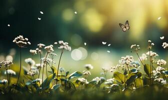 hermosa borroso verde naturaleza antecedentes. ai generado foto