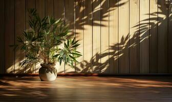 Soft and beautiful foliage dappled sunlight of tropical bamboo tree leaf shadow AI Generated photo