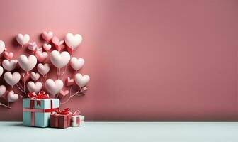 Illustration of heart baloon and gift box. AI Generated photo