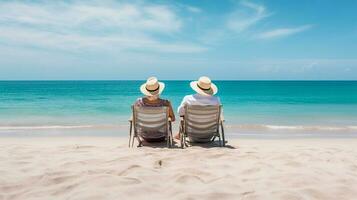 retired couple on vacation. AI Generated photo