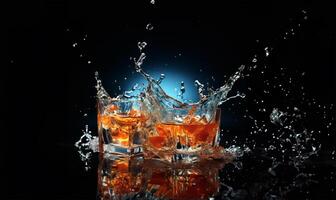 glass into which water is splashing. photo