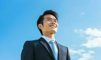 a young Asian businessman with a confident, radiant smile. AI Generated photo