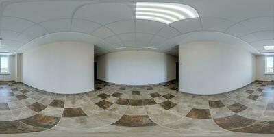 full seamless spherical hdri 360 panorama in interior of empty white room hall with repair  in equirectangular projection, ready AR VR virtual reality content photo