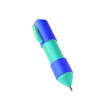 3d rendering icon office school pen stationery writing. Blue and turquoise colors. Symbol illustration editable isolated transparent png