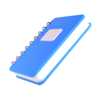 3d blue cute empty notepad book stationery for school isolated transparent png. Simple render illustration. Design element for posters, banners, calendar and greeting card png
