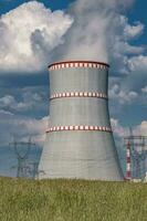 Cooling towers of nuclear power plant against the blue sky photo