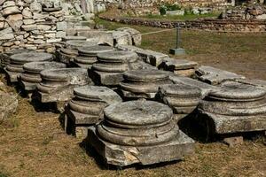 Ruins of the Hadrian Library at the center of the Athens city in Greece photo