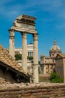 Remains of the Temple of Castor and Pollux or the Dioscuri at the Roman Forum in Rome photo