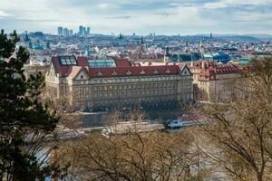 Prague city seen from the Letna hill in a beautiful early spring day photo