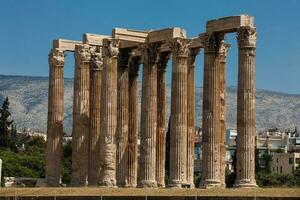 Ruins of the Temple of Olympian Zeus also known as the Olympieion at the center of the Athens city in Greece photo