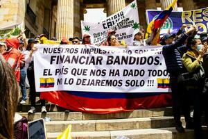 Bogota, Colombia, June 2023, Peaceful protest marches against the government of Gustavo Petro called La Marcha de la Mayoria photo