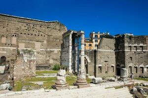 Ancient ruins of the Forum of Augustus with Temple of Mars the Avenger inaugurated in 2 BC photo