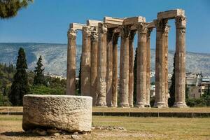 Ruins of the Temple of Olympian Zeus also known as the Olympieion at the center of the Athens city in Greece photo