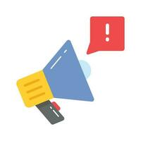 Alert sign inside chat bubble with megaphone depicting marketing alert concept vector