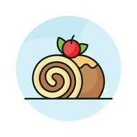 Swiss rolls with chocolate cream filling, modern icon of sponge cake vector