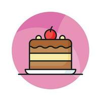 Have a look at this yummy chocolate flavored cake with cherry topping vector