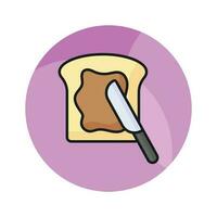Sliced bread with knife and chocolate paste, toast icon in trendy style vector