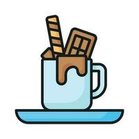 A cup of hot chocolate with waffle in modern style, ready to use vector