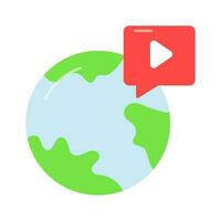 Video sign inside chat bubble with globe, denoting concept vector of international video chat