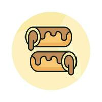 A small, soft, log shaped pastry filled with chocolate, modern flat eclair icon vector