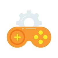 Gaming console with gear denoting concept of game development icon vector