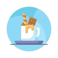 A cup of hot chocolate with waffle in modern style, ready to use vector