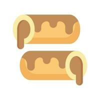 A small, soft, log shaped pastry filled with chocolate, modern flat eclair icon vector